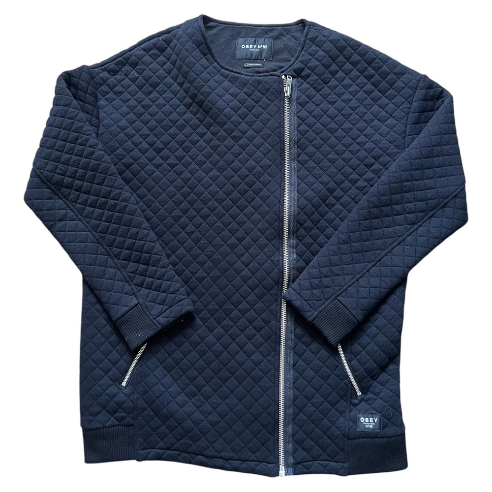 Obey Propaganda No 89‎ Quilted Bomber Jacket Black Full Zip Womens Large